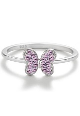 elegant sterling silver butterfly light purple cubic zirconia birthstone baby ring